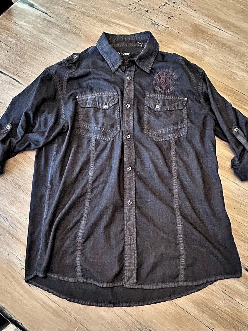Affliction Men's Graphic Button Down Black & Red 2XL